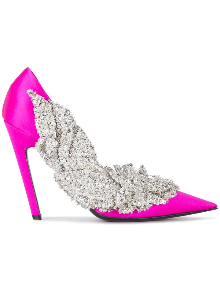 Balenciaga Slash Bead Embroidered Pumps - Pink & Purple