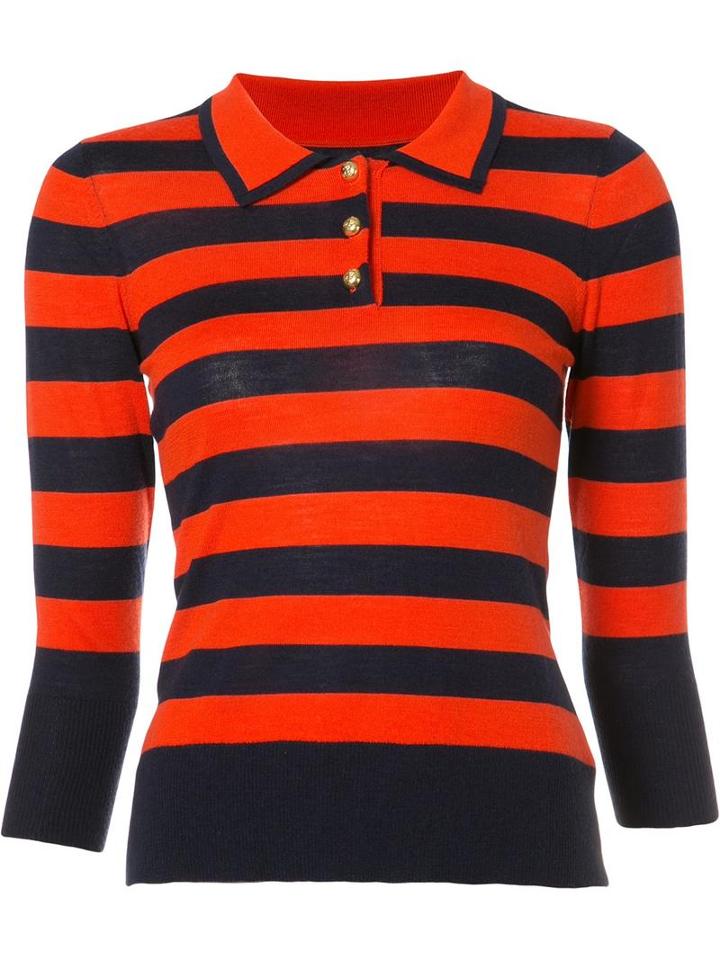Frame Denim Striped Collar Jumper, Women's, Size: Small, Red, Cashmere/wool