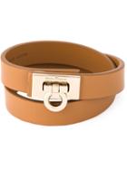 Salvatore Ferragamo Gancio Wrap Around Bracelet, Women's, Brown, Brass/calf Leather