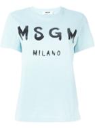 Msgm Logo Print T-shirt, Women's, Size: S, Green, Cotton