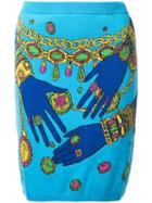 Moschino Hands And Jewels Skirt, Women's, Size: 40, Blue, Cotton
