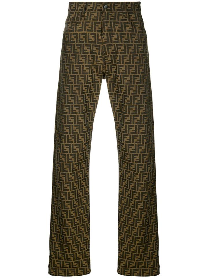 Fendi Jacquard Ff Logo Trousers - Neutrals