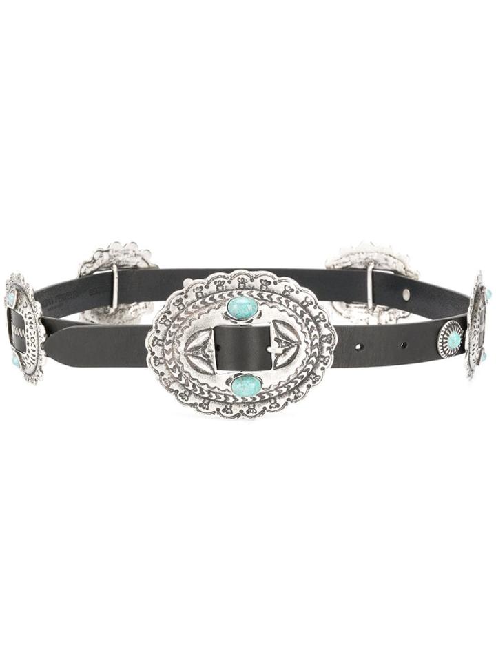 Alberta Ferretti Engraved Medallion Belt - Black