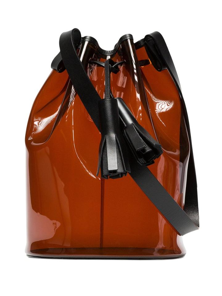 Building Block Brown And Black Pvc Bucket Bag - Orange