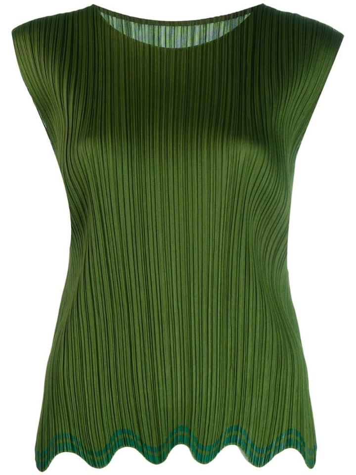Pleats Please By Issey Miyake Sleeveless Pleated Vest - Green