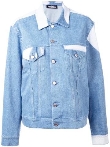 Jeremy Scott - Face Print Denim Jacket - Women - Cotton/other Fibres - 44, Blue, Cotton/other Fibres