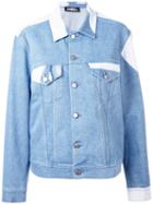 Jeremy Scott - Face Print Denim Jacket - Women - Cotton/other Fibres - 44, Blue, Cotton/other Fibres