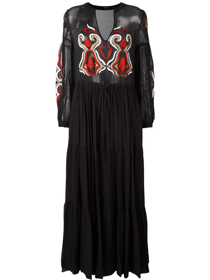 Wandering Long Embroidered Dress, Women's, Size: 42, Black, Silk/viscose