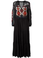 Wandering Long Embroidered Dress, Women's, Size: 42, Black, Silk/viscose