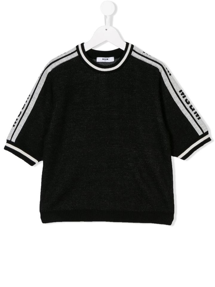 Msgm Kids Teen Logo Striped Sleeve T-shirt - Black