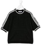 Msgm Kids Teen Logo Striped Sleeve T-shirt - Black