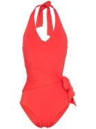Onia Elena Halterneck Tie Waist Swimsuit - Red