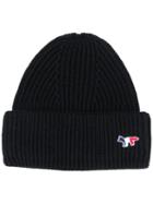 Maison Kitsuné Logo Embroidered Beanie Hat - Black