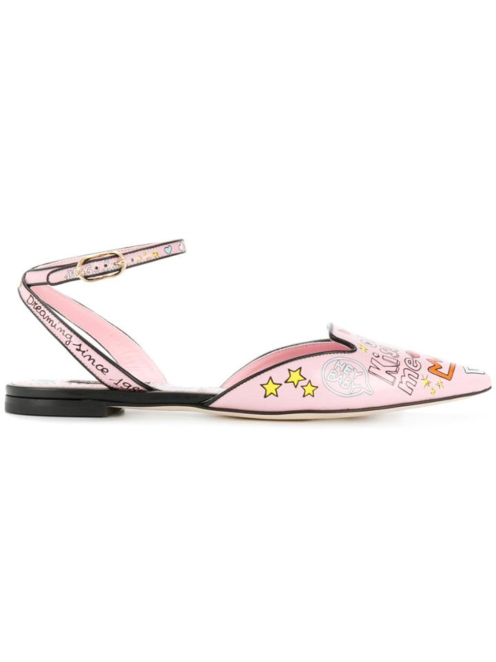 Dolce & Gabbana Bellucci Mural Print Slippers - Pink & Purple