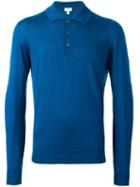 Brioni Long Sleeve Polo Shirt, Men's, Size: 58, Blue, Wool/cashmere/silk