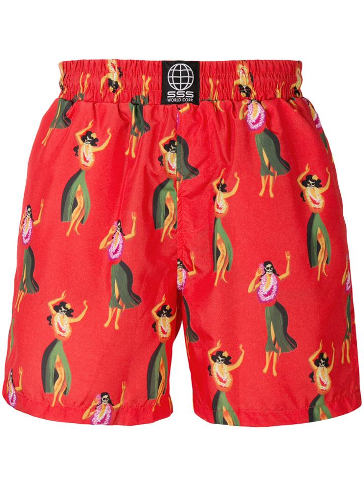 Sss World Corp Relaxed Fit Swim Shorts - Red