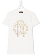Roberto Cavalli Kids Teen Embellished Logo T-shirt - White