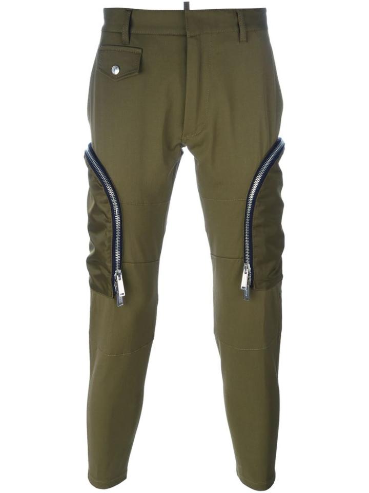 Dsquared2 Zip Detail Trousers, Men's, Size: 48, Green, Cotton/polyamide/virgin Wool