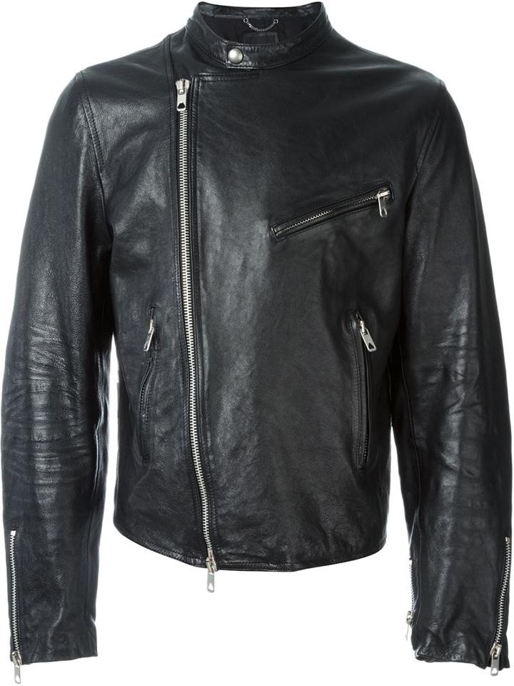 Diesel Black Gold Leather Jacket, Men's, Size: 48, Lamb Skin/cotton/rayon