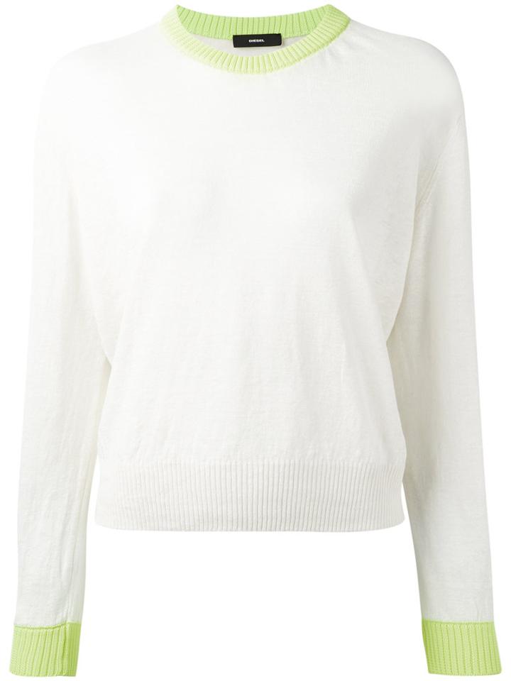 Diesel Contrast Trim Jumper, Women's, Size: Large, White, Linen/flax/polyester