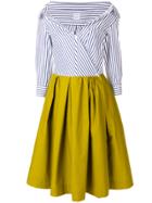 Sara Roka Striped Bardot Contrast Dress - Green