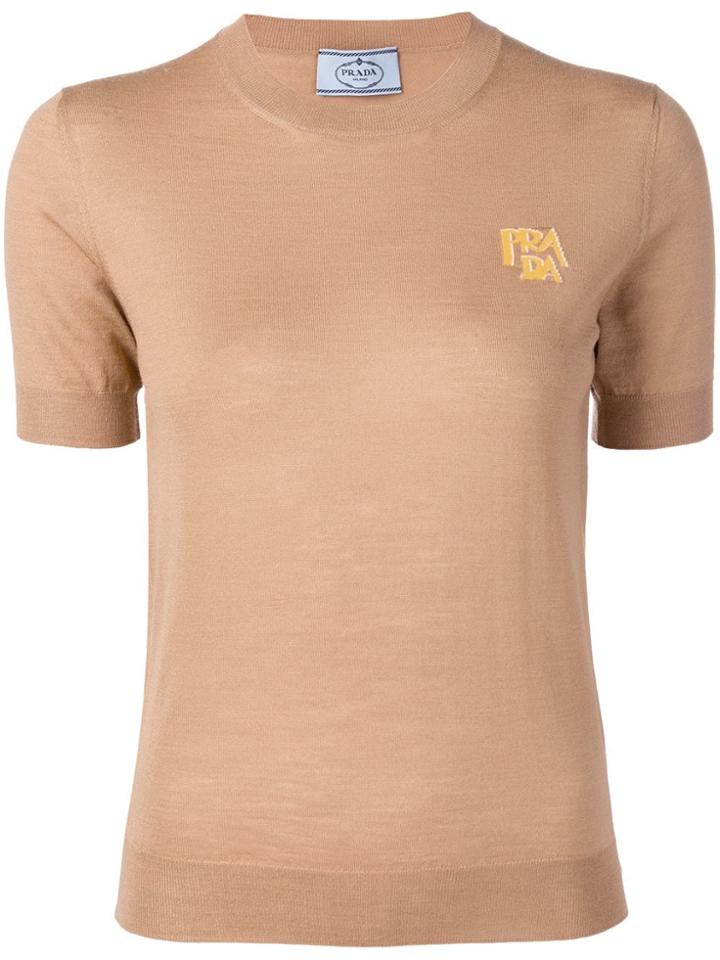 Prada Shortsleeved Logo Sweater - Neutrals