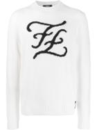 Fendi Karligraphy Knitted Crew Neck Sweater - White