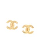 Chanel Vintage Tweed-effect Cc Earrings - Gold