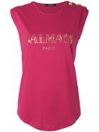 Balmain Logo T-shirt, Women's, Size: 38, Pink/purple, Cotton