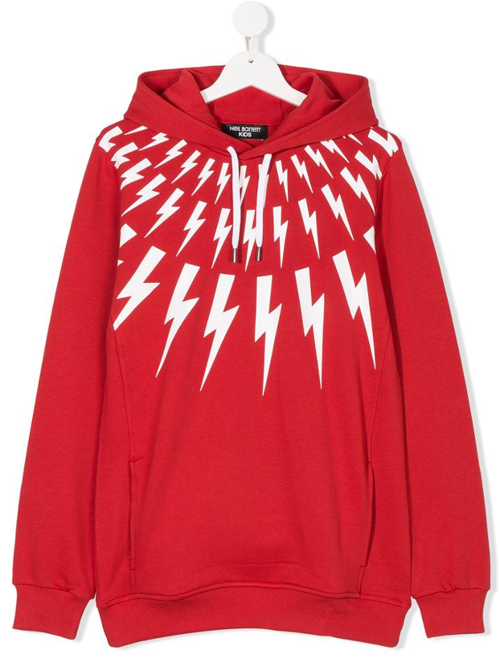 Neil Barrett Kids Teen Lightning Print Hoodie - Red