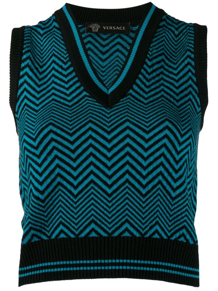 Versace Chevron Sleeveless Knitted Top - Blue
