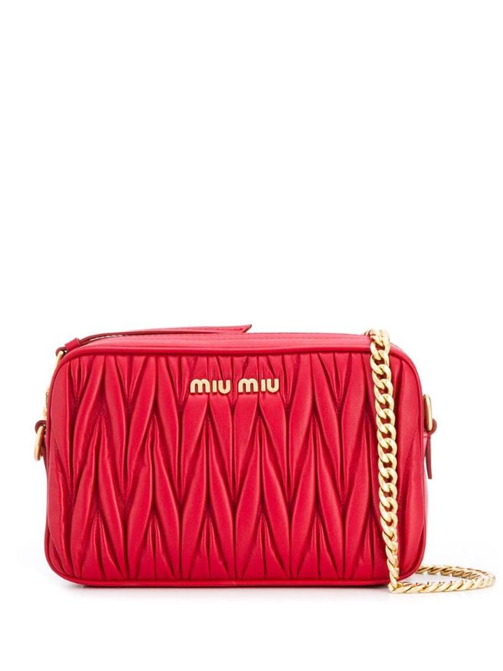 Miu Miu Matelassé Logo Plaque Camera Bag - Red