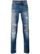Dolce & Gabbana Ripped Detail Jeans, Men's, Size: 52, Blue, Cotton/zamac/calf Leather