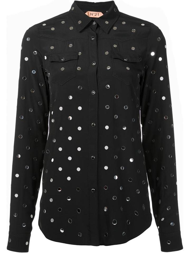 No21 Chest Pockets Embellished Shirt, Women's, Size: 40, Black, Silk/acetate