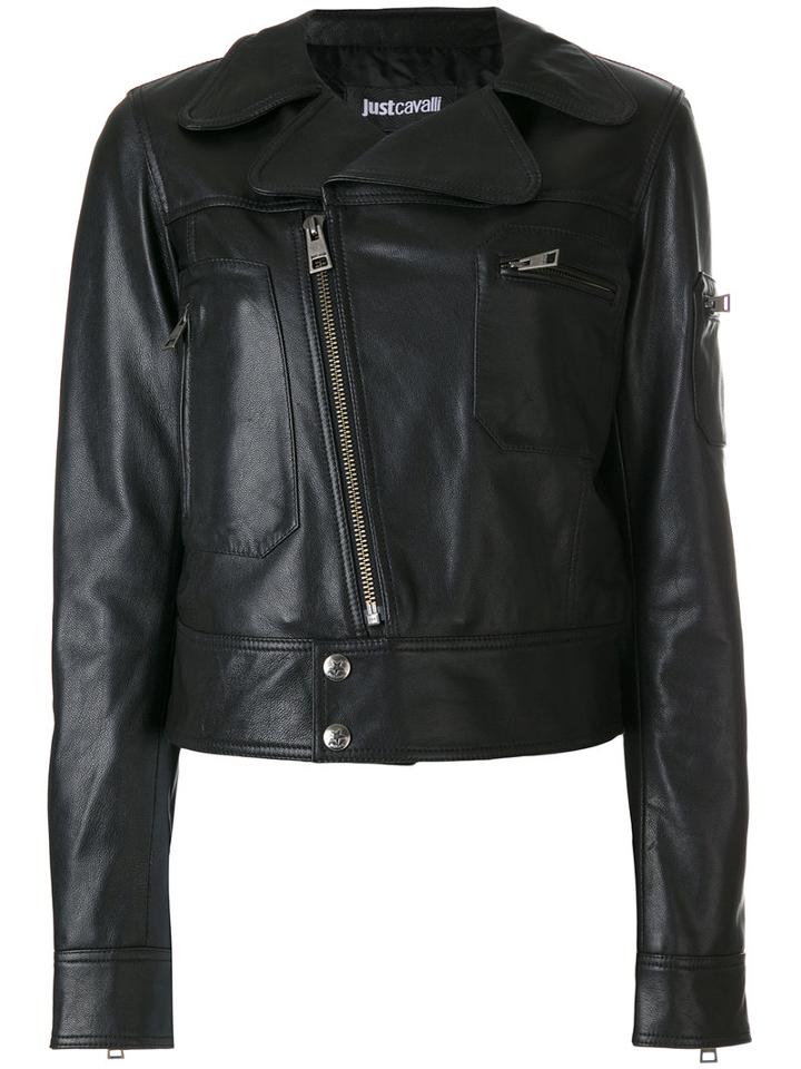 Just Cavalli - Fitted Biker Jacket - Women - Goat Skin/polyester - 42, Black, Goat Skin/polyester