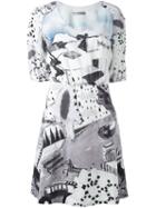 Tsumori Chisato Balloon Sleeve Print Dress, Women's, Size: 2, White, Cupro/silk