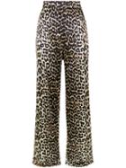 Ganni - Dufort Leopard Print Wide-leg Trousers - Women - Silk/spandex/elastane - 40, Black, Silk/spandex/elastane