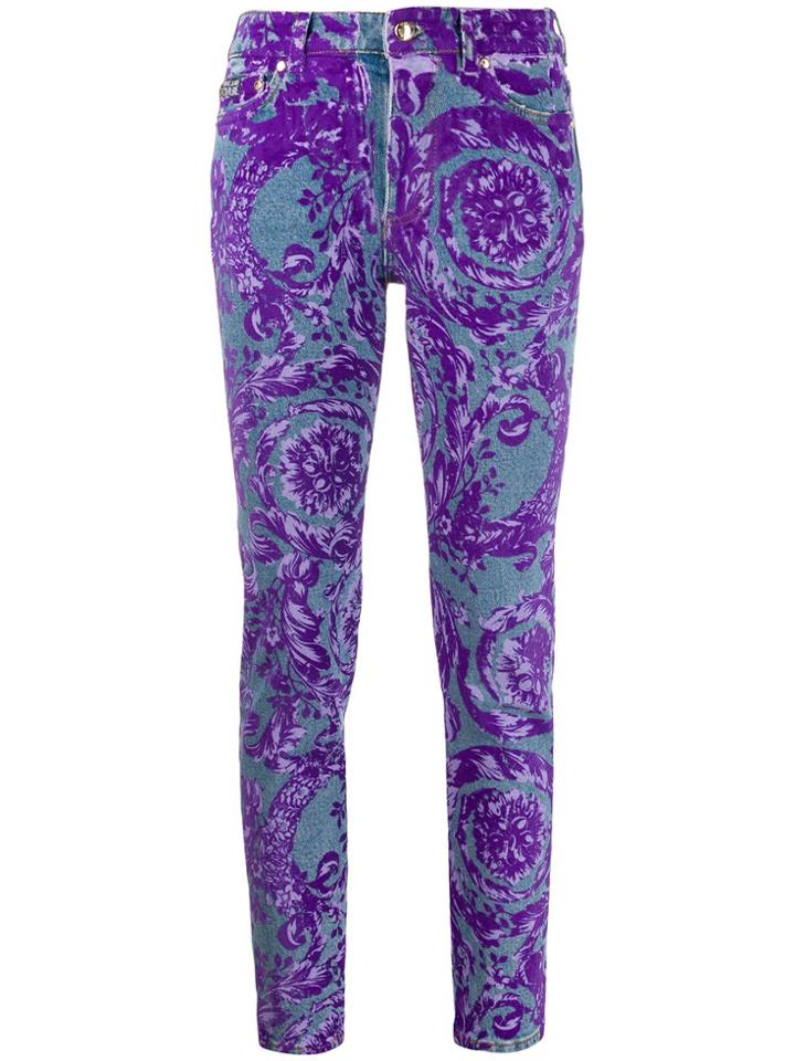 Versace Jeans Couture Floral-print Mid-rise Skinny Jeans - Purple