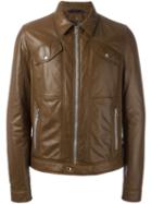 Lanvin Leather Jacket, Men's, Size: 52, Brown, Leather/acrylic/nylon/wool