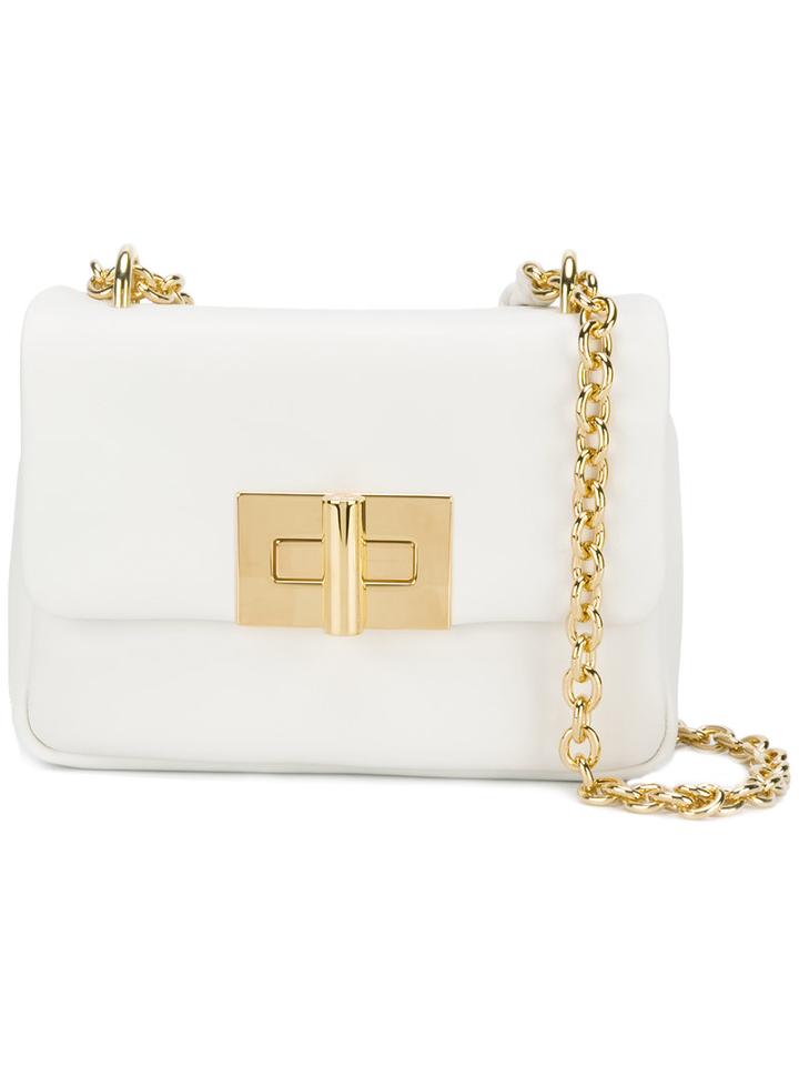 Tom Ford Twist Lock Crossbody Bag, Women's, White, Calf Leather/sheep Skin/shearling/brass
