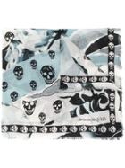 Alexander Mcqueen Rose And Skull Print Scarf - Blue