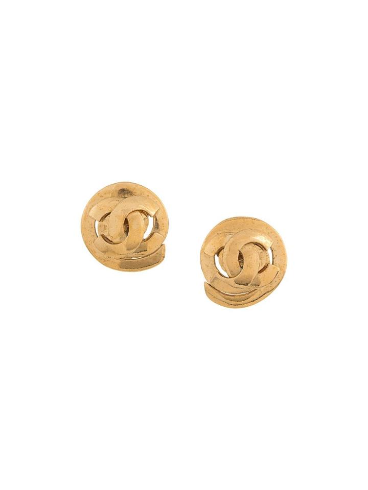 Chanel Vintage Chanel Vintage Cc Logos Gold-tone Earrings