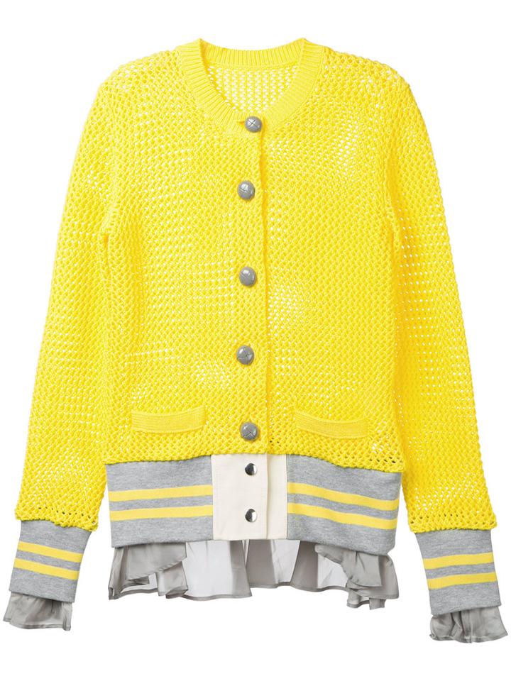 Sacai - Open Knit Varsity Cardigan - Women - Cotton - 2, Yellow/orange, Cotton