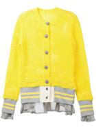 Sacai - Open Knit Varsity Cardigan - Women - Cotton - 2, Yellow/orange, Cotton