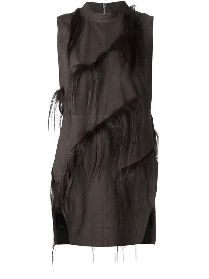 Rick Owens Goat Fur Detailed Tunic, Women's, Size: 42, Black, Goat Fur/lamb Skin/cupro
