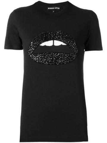 Markus Lupfer 'flower Sequin Lip Kate' T-shirt, Women's, Size: Small, Black, Cotton
