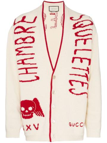 Gucci Chambre Squelettes Wool Cardigan - 9133 White/red