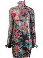 Givenchy Floral Print Pleated Short Dress - Green
