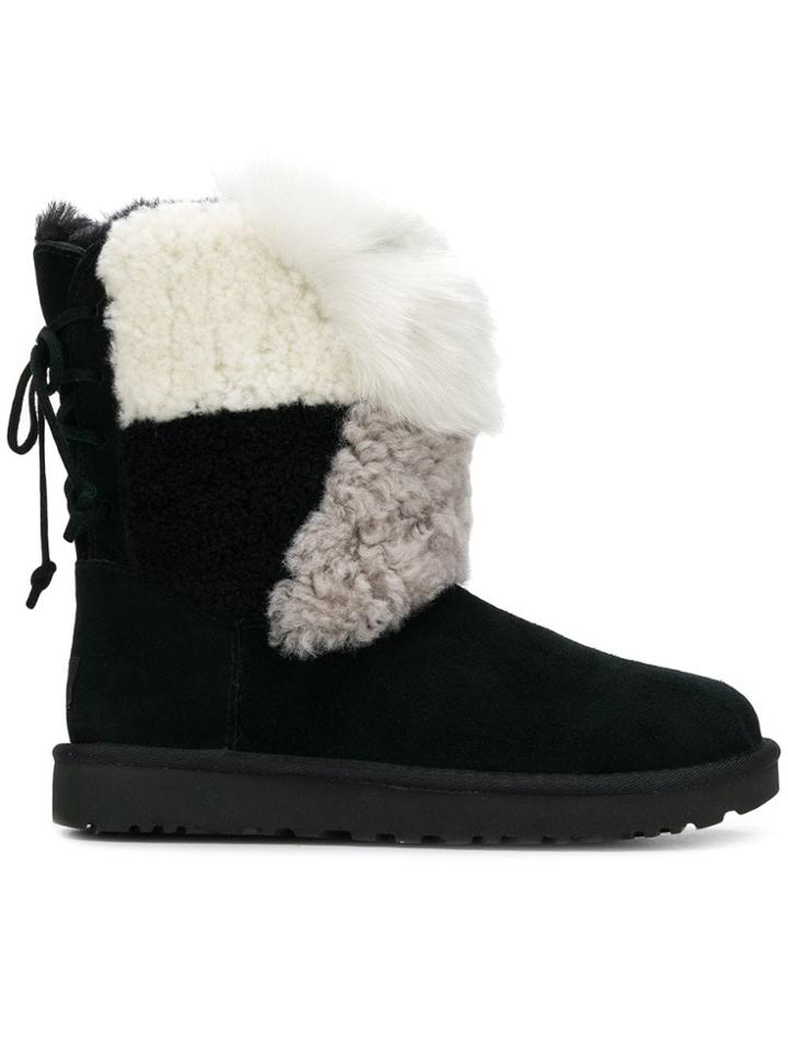 Ugg Australia Classic Short Patchwork Fluff Boots - Black