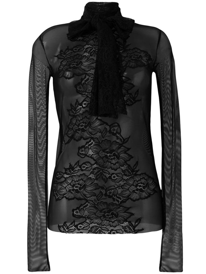 Faith Connexion Pussy Bow Sheer Blouse - Black